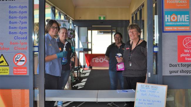 (clockwise from left) Kaci Kay, Marissa Costello, Charlane McKinney, and Vanessa Taylor were thrilled to reopen to Killarney Co-operative when lockdown was lifted last year. Picture: Bianca Hrovat / Warwick Daily News