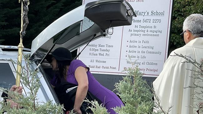 Mum Regina farewells her son Dallas Keogh-Frankling before his coffin is driven away. Picture: Julieanne Strachan