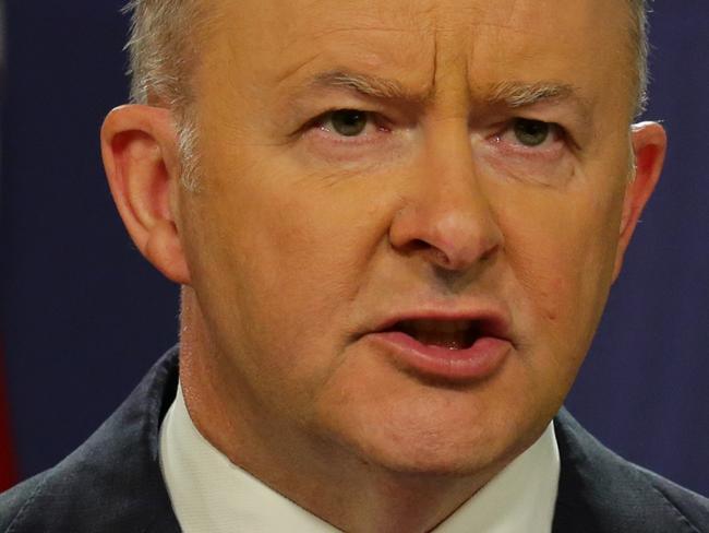 SYDNEY, AUSTRALIA - NewsWire Photos MARCH 08, 2021: The Leader of the Australian Labor Party Anthony Albanese addresses the media to announce Labor's strategy on closing the gender pay gap in Sydney, Australia. Picture: NCA NewsWire / Gaye Gerard