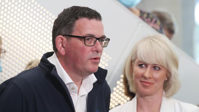 Daniel Andrews and wife Catherine on Wednesday. Picture: NCA NewsWire / David Crosling