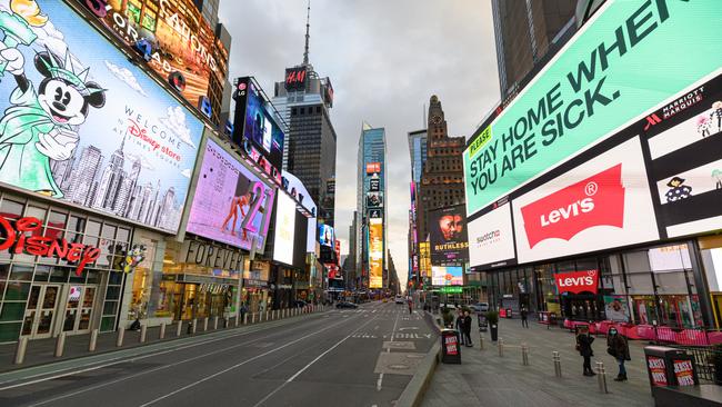 A view of Times Square hours ahead of the implementation of a lockdown on March 22, 2020. Picture: Noam Galai/Getty Images.