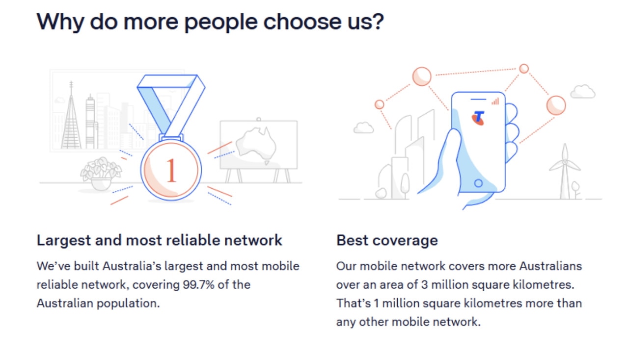 A screenshot of Telstra's website from April 16, featuring 3 million square kilometre claim.