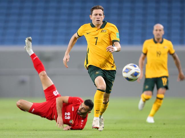 Socceroos and Adelaide United star Craig Goodwin is being hampered by a groin injury. Picture: Mohamed Farag/Getty Images