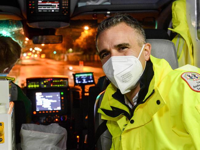 JUNE 4, 2022: South Australian Premier Peter Malinauskas spent a night with paramedics in an ambulance. PHOTO:  Brenton Edwards