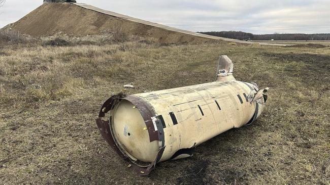 The remains of a missile at Kursk airport in Russia. Picture: Russian Defense Ministry/AP