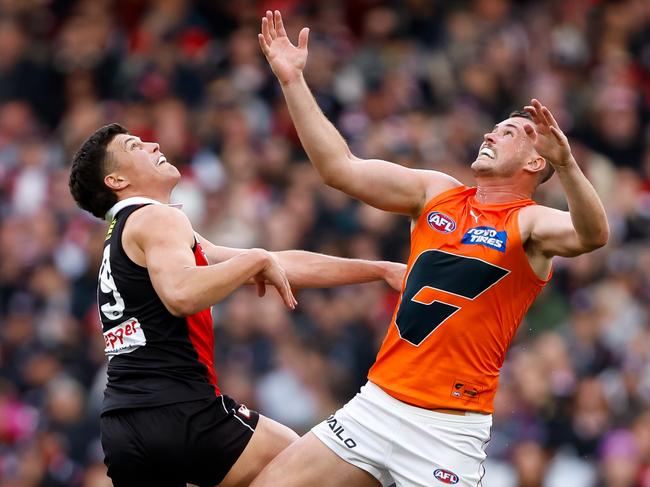 Kieren Briggs had another strong showing in his finals debut against Rowan Marshall and St Kilda. Picture: Dylan Burns/AFL Photos via Getty Images