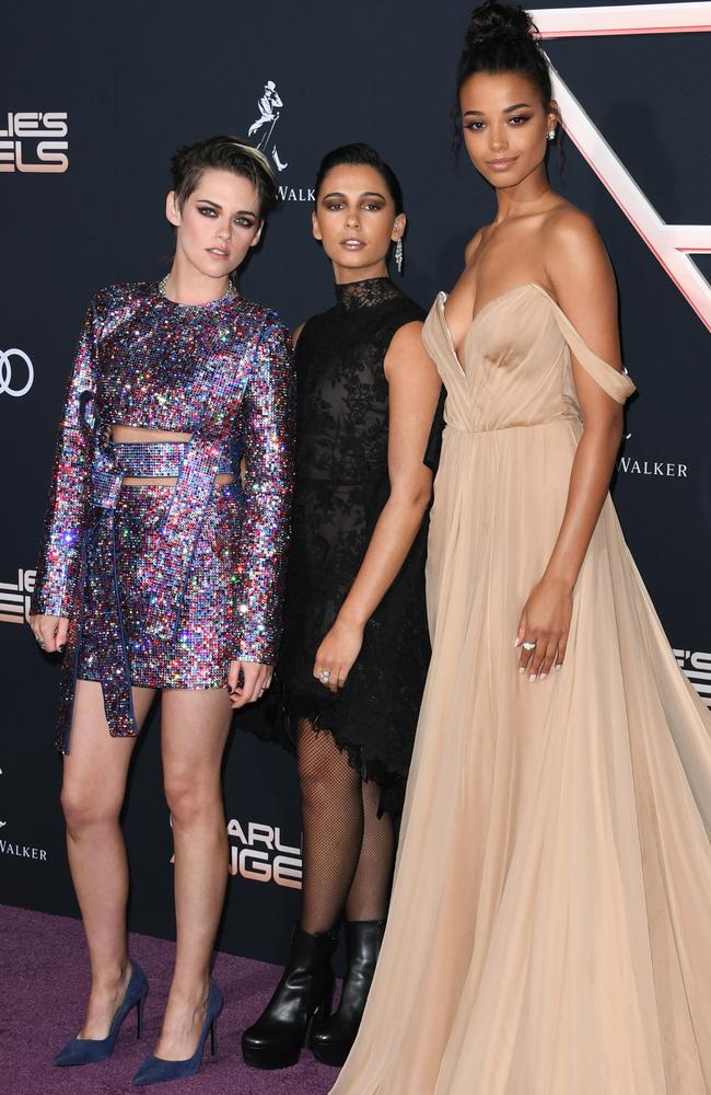 Kristen Stewart, Naomi Scott and Ella Balinska at the premiere of the new Charlie’s Angels in Los Angeles this month. Picture: Getty Images