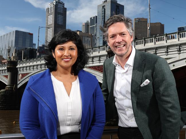 Lord Mayor Nick Reece and Candidate for Deputy Mayor Roshena Campbell on Princess Bridge for part of their campaign to light up the city and its bridges.                     Picture: David Caird