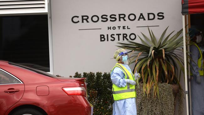 Sydney’s Crossroads Hotel, which went from pub, to COVID-19 testing location. Picture: Jeremy Piper/NCA NewsWire