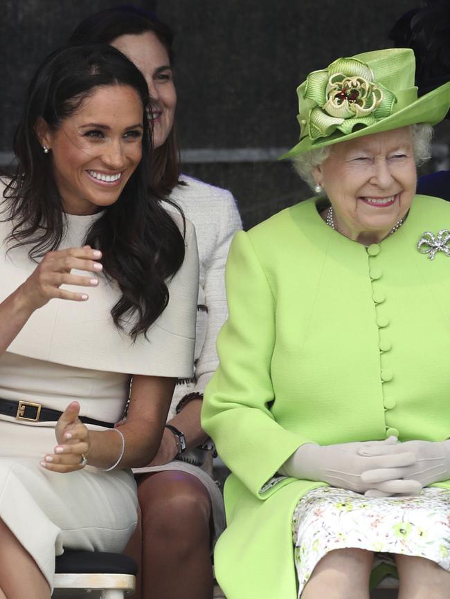 Britain's Queen Elizabeth II and Meghan, the Duchess of Sussex. Picture: AP