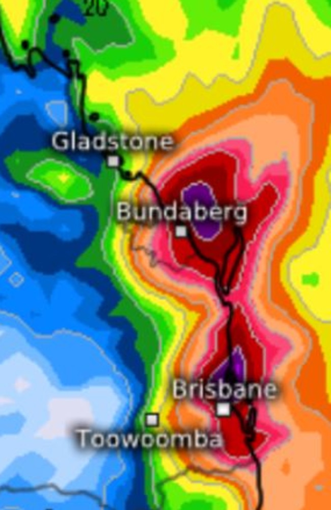 Rain and storms could hit areas along the Queensland coast from Brisbane to Mackay. Picture: Meteologix