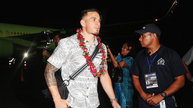 Sonny Bill Williams of the All Blacks is welcomed at Faleolo Airport in Apia, Samoa.