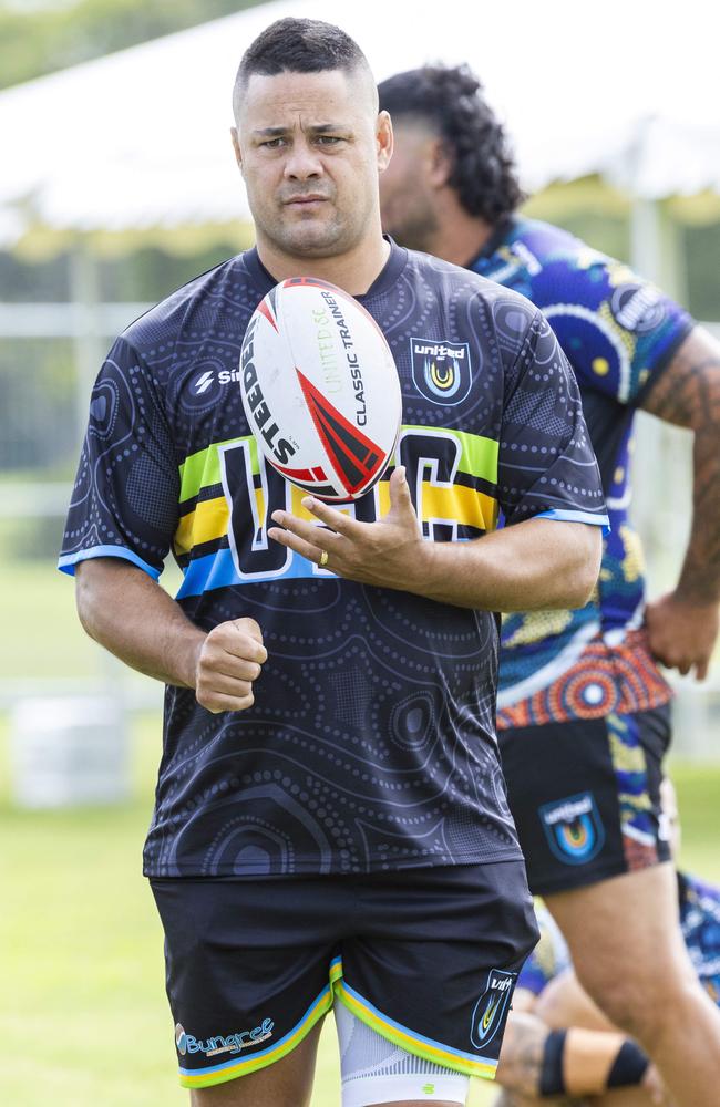 Jarryd Hayne on the sidelines during the Nines Premier Rugby League event in Tugun, Saturday, January 25, 2025. Picture: Richard Walker