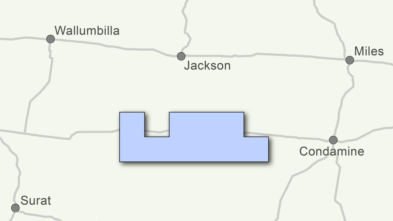 A map showing the 764 square kilometre parcel of land the Queensland government has granted Santos authority to prospect for gas over.
