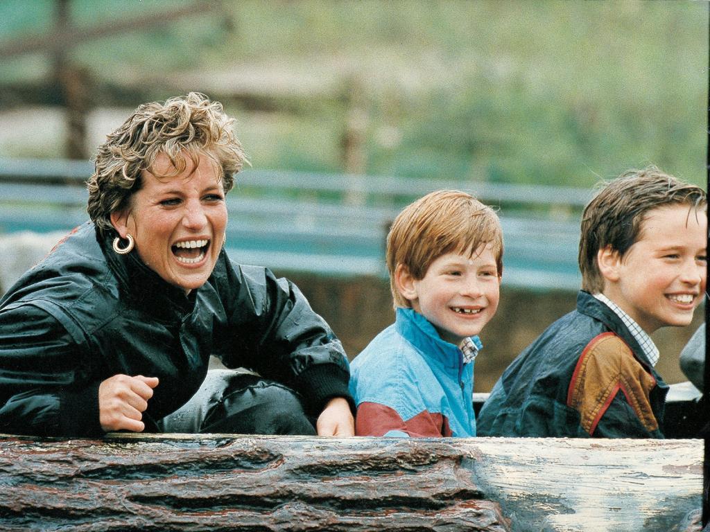 Diana Princess of Wales takes Prince William and Prince Harry on the flume ride at Thorpe Park theme park in 1993.