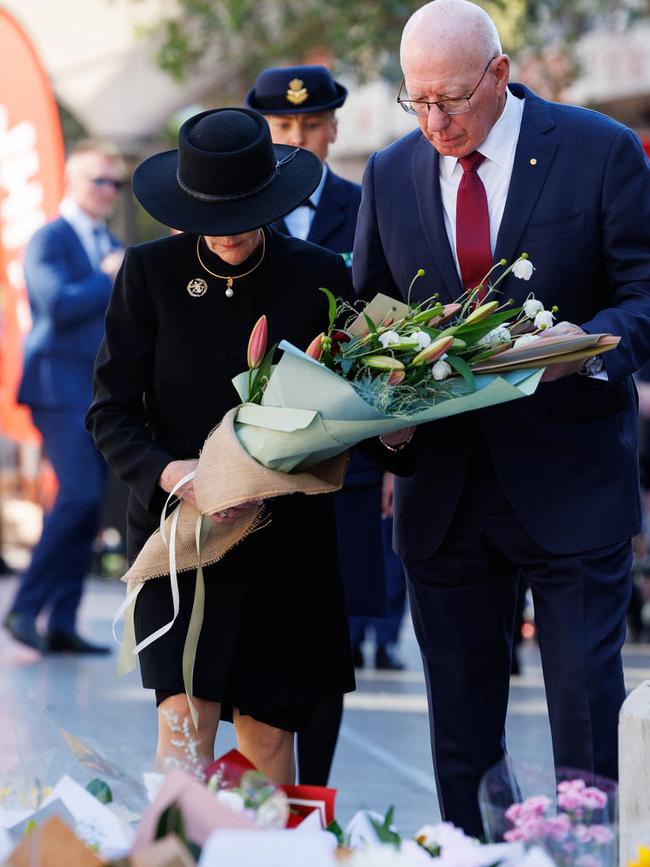 Floral tributes and condolences from members of the public outside Westfield Bondi Junction after the massacre on the weekend. Picture: David Swift