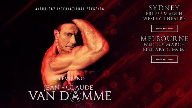 A website screen shot promoting ‘An Evening With Jean-Claude van Damme’.