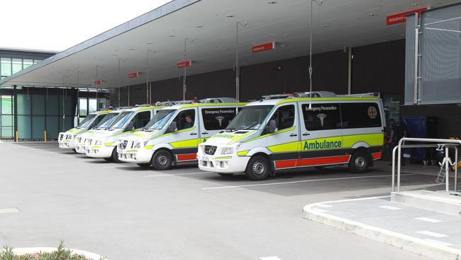 Ambulances at the Gold Coast University Hospital at Parkwood. Picture Mike Batterham.