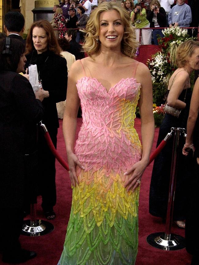 Faith Hill in her 2002 Oscars rainbow dress. Picture: SGranitz/WireImage