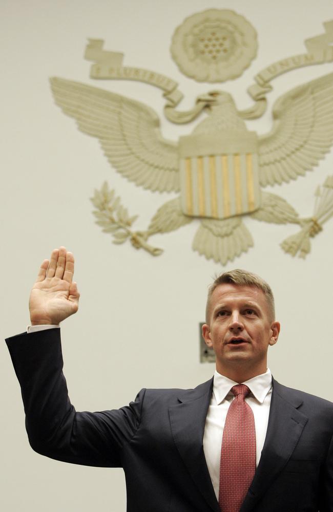 Erik Prince founder of private security contractor Blackwater being sworn in while testifying before the House Oversight Committee examining the performance of the private military contractor in Iraq and Afghanistan.