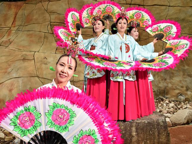 Art Stage teacher Song Min Sun (left) and Korean fan dancers will be performing at the Australia Day celebrations in Bicentennial Park, West Pymble. Picture: Troy Snook