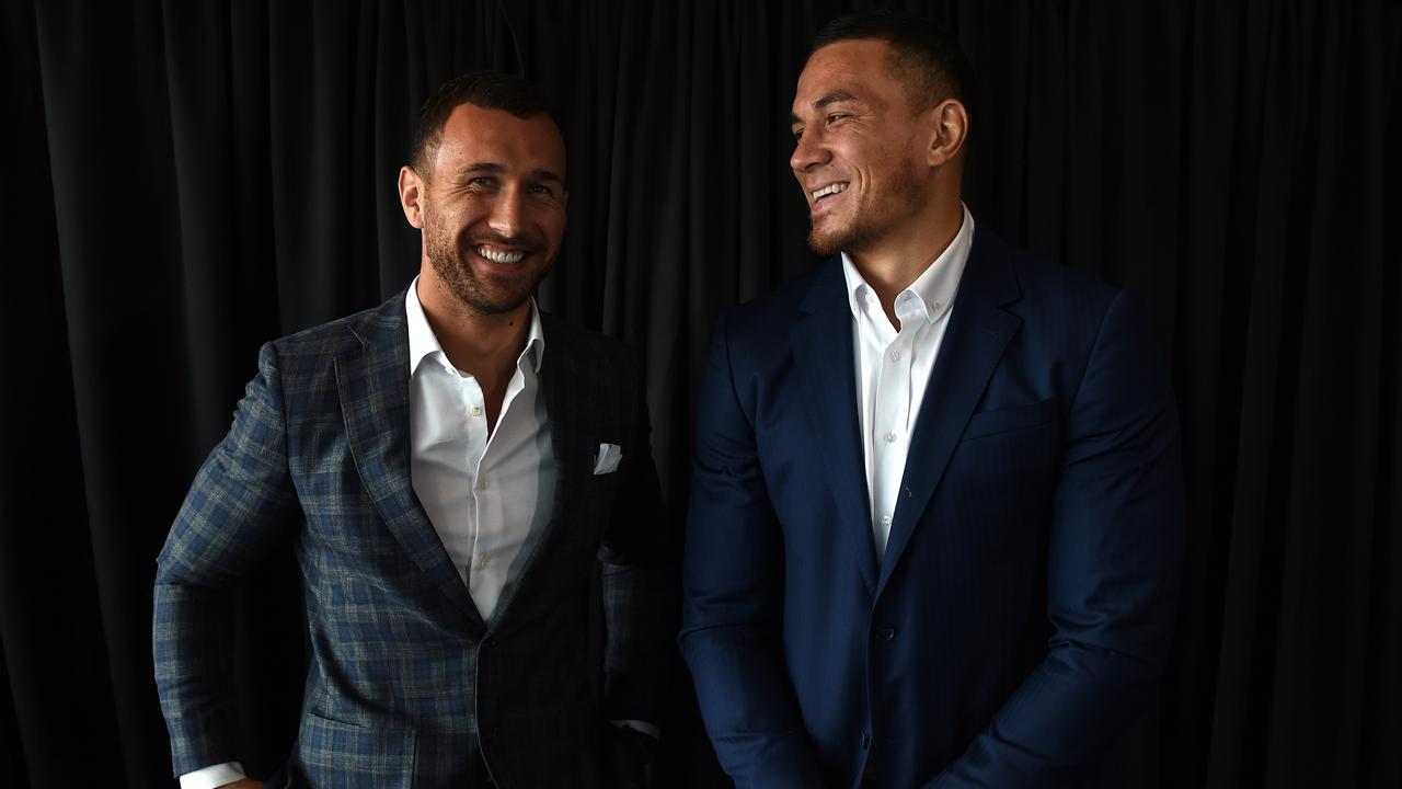 Quade Cooper pid tribute to Sonny Bill Williams after his matchwining performance for the Wallabies.Picture: AAP Image/Dan Himbrechts