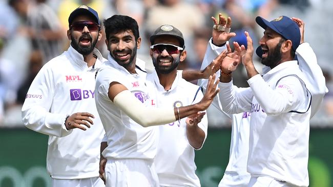 Jasprit Bumrah got the better of Steve Smith on Monday. Picture: Getty