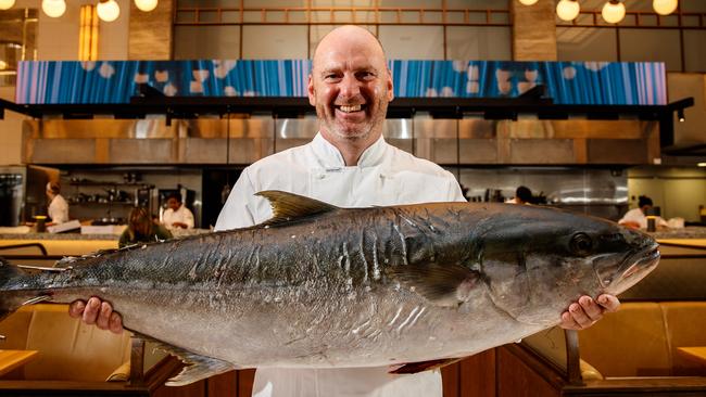 Executive Chef Tony Carroll with a wild Kingfish at Fishbank. Picture Matt Turner.