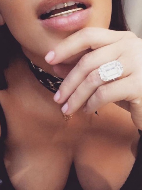 Kim Kardashian’s engagement ring from Kanye West. Picture: Instagram