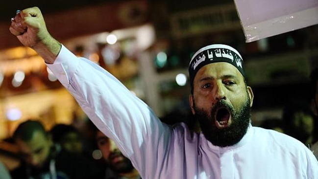 Man Haron Monis at a Muslim protest in Lakemba earlier this year in response to the terrorism raids.