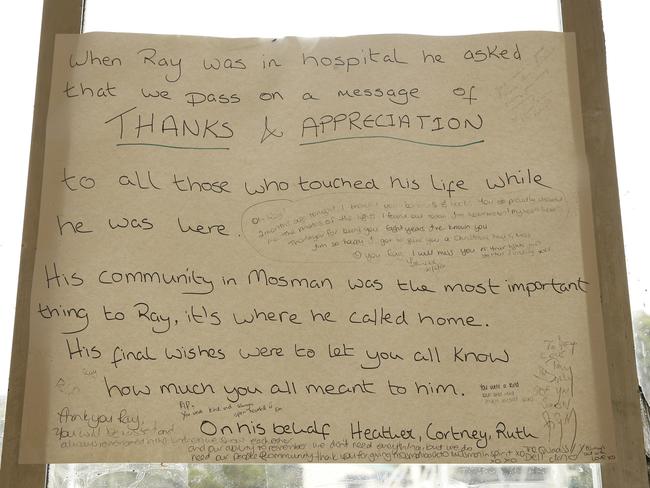 One of the tributes left at Mosman Bay Wharf.