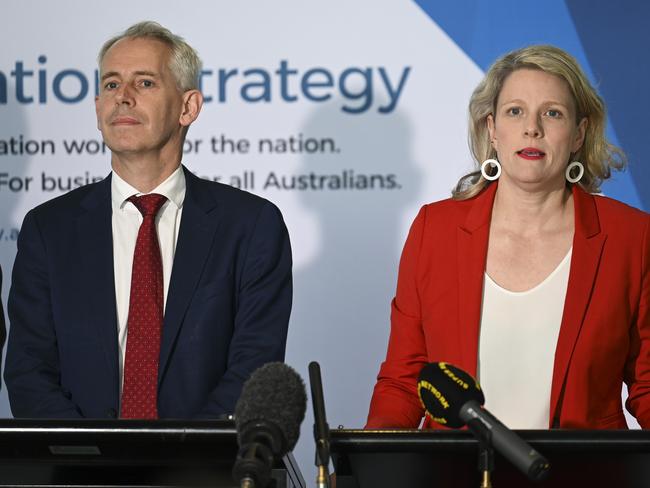 CANBERRA, AUSTRALIA, NewsWire Photos. DECEMBER 11, 2023: Minister for Home Affairs Clare O'Neil, Minister for Immigration, Citizenship, Migrant Services and Multicultural Affairs Andrew Giles, Chief Executive of the Business Council of Australia Bran Black, ACTU Assistant Secretary Liam OÃ¢â¬â¢Brien hold a press conference to unveil the full details of the overhaul to the immigration system, including new rules for temporary visa holders at  Parliament House in Canberra. Picture: NCA NewsWire / Martin Ollman