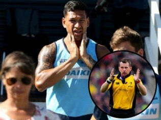Israel Folau and Nigel Owens