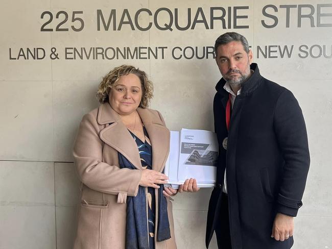 Deputy mayor Fiona MacNaught and Liverpool mayor Ned Mannoun outside the Land and Environment Court.