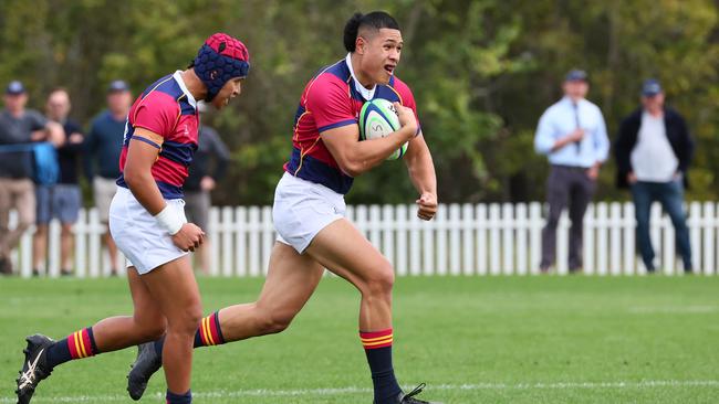 Action from the GPS rugby round 1 match between Churchie and Brisbane State High. Pictured is BrisbaneÃs Dirhys Sefoe. Picture: Tertius Pickard