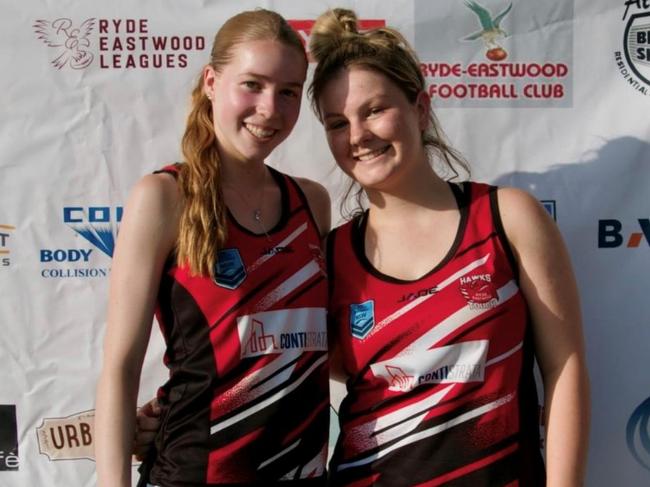 Riley Michel (left) and Amelia Polley for Ryde Eastwood at the Junior State Cup touch footy. Picture: Contributed