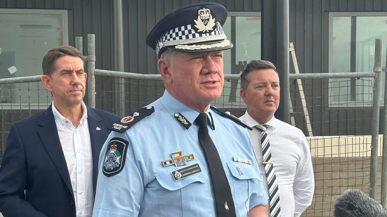 Deputy Commissioner Cameron Harsley, Deputy Premier Cameron Dick, and Member for Nicklin Rob Skelton. Picture: Madeline Grace.