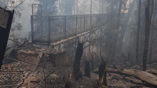 Fire damage at Tahune Airwalk in Tasmania. Picture: SUPPLIED