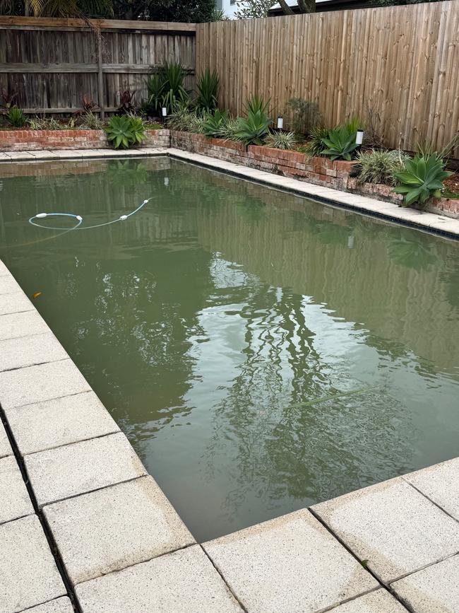 Katie’s pool in the immediate aftermath of the “poo-nami”. Picture: Supplied