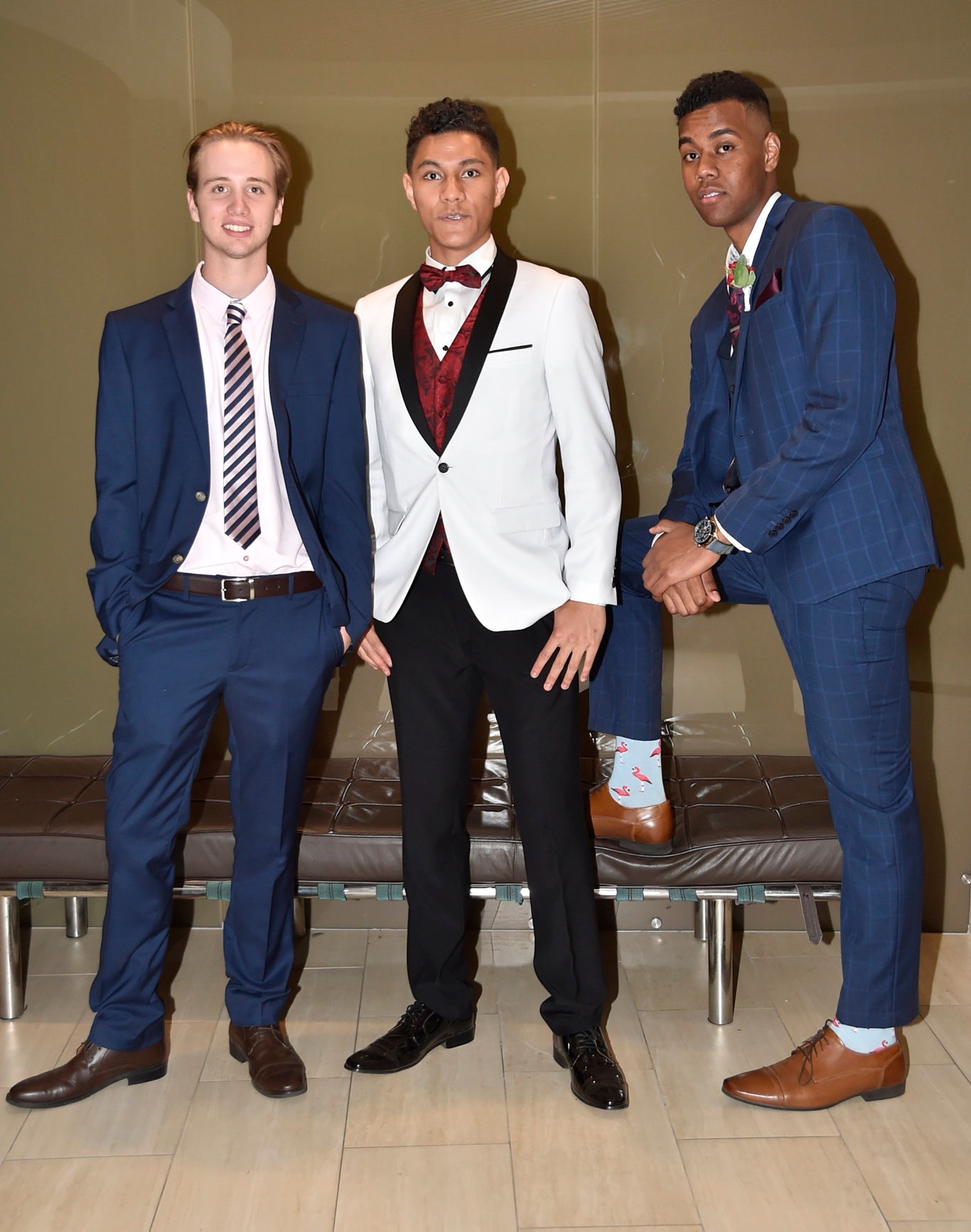 Toowoomba State High School formal at Picnic Point, (from left) Frazier Van Beuzekom, Kalisi Fonua and Ilaitia Kamikamica. Wednesday, November 13, 2019.