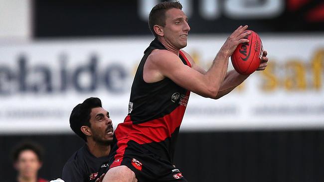 Chris Schmidt takes a big mark against Glenelg. Picture: Dean Martin