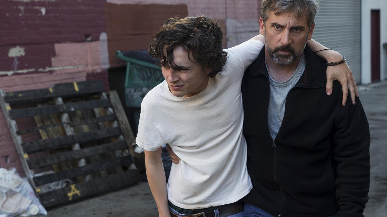 Timothee Chalamet as Nic Sheff and Steve Carell as David Scheff star in BEAUTIFUL BOY