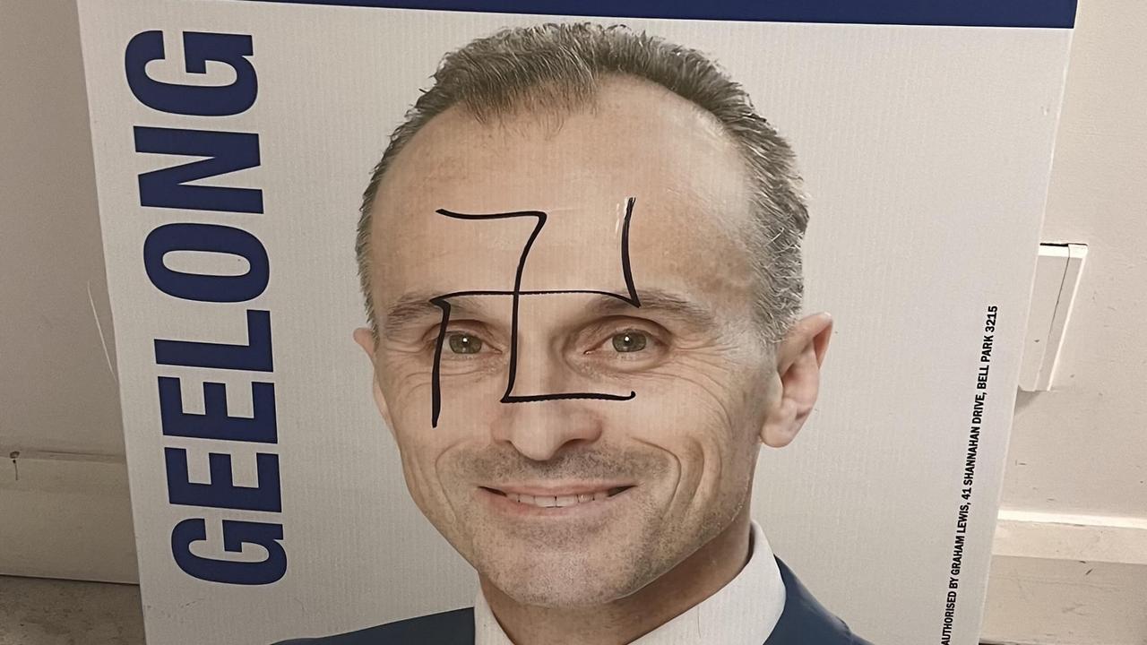 Like many council candidates, Geelong councillor Eddy Kontelj has had several campaign posters defaced. Picture: Supplied.