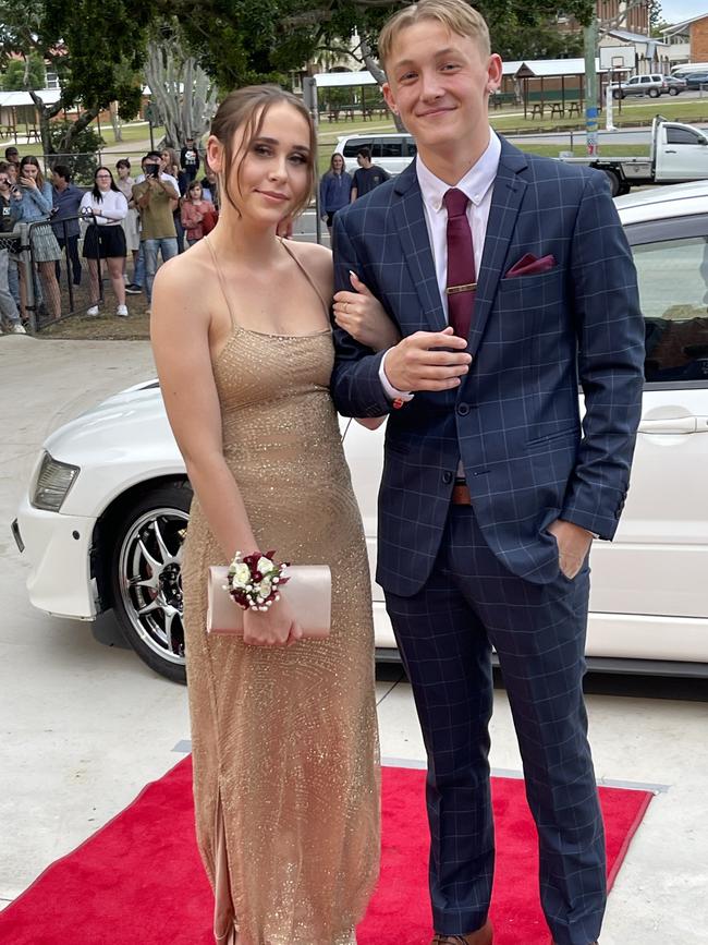 Grace Evers and Ethan Fishleigh get ready to party at the Maryborough State High School formal.