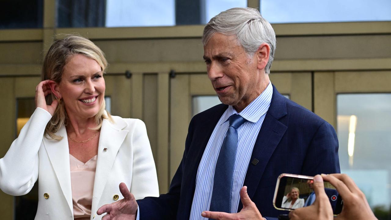 Julian Assange’s Australian Lawyer Jennifer Robinson (left) and US lawyer Barry Pollack talk to the media after Mr Assange was granted his freedom. Picture: Yuichi Yamazaki / AFP)