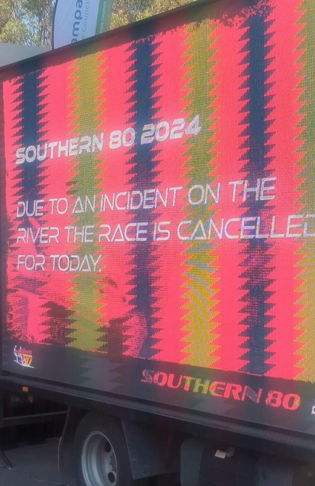 A sign revealing the event has been cancelled.