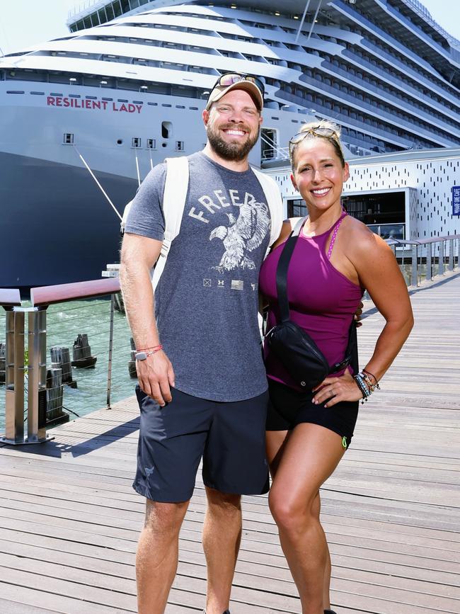 Cody Pavlak and Jill Pavlak, from Arizona USA, boarded the adults only cruise in Greece and have spent 40 days sailing the world before arriving in Cairns. Picture: Brendan Radke