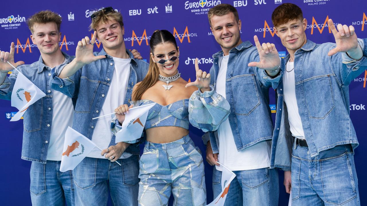 At 17, Silia Kapsis, pictured in Sweden with her backup dancers on May 5 ahead of the semi-final round, is the youngest contestant at this year’s Eurovision. Picture: Martin Sylvest Andersen/Getty Images