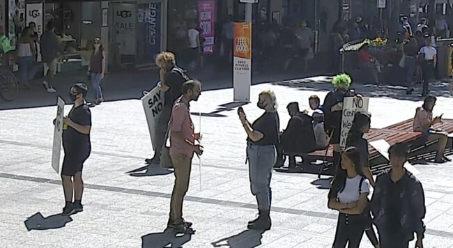 Councillor Jonathan Sri protesting in Brisbane's Queen Street Mall on September 25, 2021