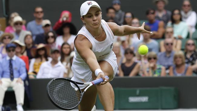 Australian TV viewers were left reeling over Channel 7’s decision to snub Ash Barty‘s victory over China's Saisai Zheng in their Women's singles match during day two of the Wimbledon Tennis Championships in London. Picture: AP Photo/Kirsty Wigglesworth